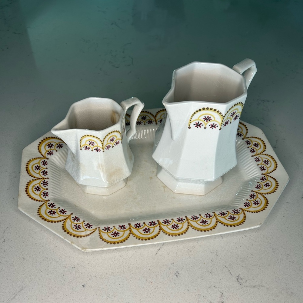 Independence Ironstone Server Plate w/2  sized Creamers Castle Ton, Japan